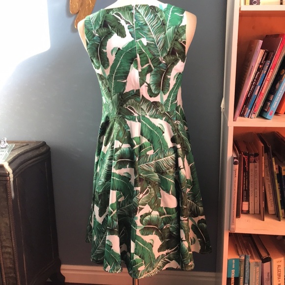 Grace Karin green & white tropical print sleeveless 60’s style circular dress - Picture 5 of 13